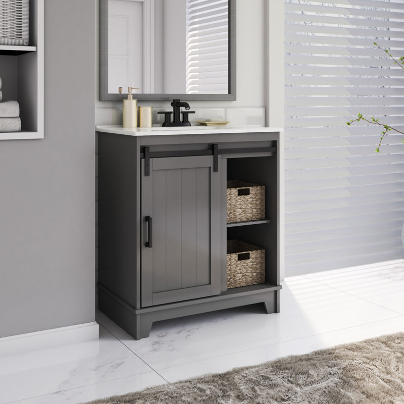 Gracie Oaks Schlesinger Sliding Barn Door 29.88" Single Bathroom Vanity